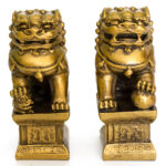 Câini foo pentru protecție, rășină, auriu, 11x7x4