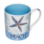 Cană ceramică alb bleu cu stea de mare ‘Beach’