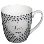 Cană ceramică albă cu inimioare mici negre ‘For’