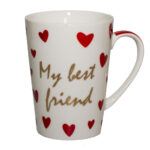 Cană ceramică albă cu inimioare roșii “My best friend”