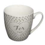 Cană ceramică albă cu inimioare mici gri ‘For’