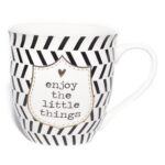 Cană ceramică albă cu model negru și mesaj motivațional