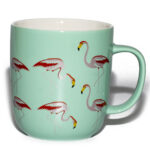 Cană ceramică verde mentă cu flamingo