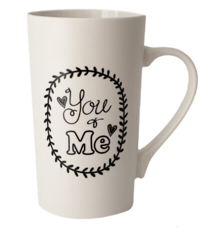 Cană mare ceramică alb cu negru ‘You & Me’