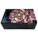 Casetă bijuterii din sticlă cu oglinzi exterioare, Love cu bujor, 19 x 13 x 7 cm