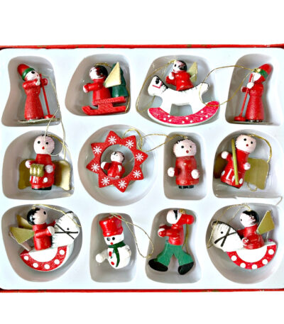 Decorațiuni ornamente din lemn pentru brad Crăciun – set 12 buc mici