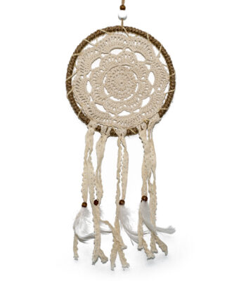 Dream catcher bej cu interior tricotat (broderie) alb-unt