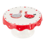 Etajeră prăjituri cu inimioare, cocoș și găină, 16,5x16,5x8 cm, roșu