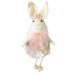 Iepuraș din blană roz - decorațiune pentru sărbători, crem/roz, 17 x 6 x 3 cm