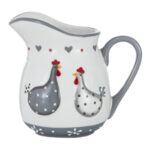 Latieră alb/gri, cu inimioare, găină și cocoș, 13x9,5x11,5 cm