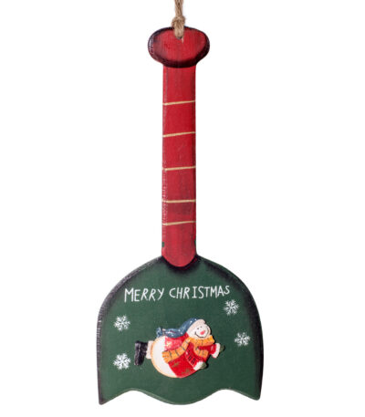 Lopățică verde lemn Merry Christmas om zăpadă haină roșie