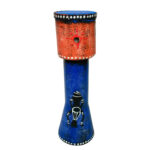 Mini Vuvuzelă din bambus pictată manual albastru cu roșu