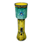 Mini Vuvuzelă din bambus pictată manual galben cu verde