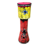 Mini Vuvuzelă din bambus pictată manual roșu cu galben