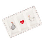 Platou aperitive cu inimioare, cocoș și gaină, alb/gri, 30x17,5x3 cm