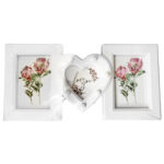 Ramă albă cu led și inimă pentru 3 fotografii, 40 x 20 x 3 cm