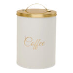 Recipient alb cu auriu, din staniu, pentru depozitare cafea, 13 x 18 cm