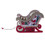 Sanie decorativă lemn cu Moș Crăciun și om zăpadă