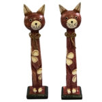 Set 2 pisici din lemn, vișiniu alb, 28x6,5x6 cm