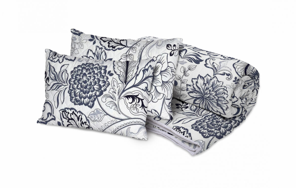 Set Pilotă Flori Alb Negru 200x220 cm și 2 Perne 50x70 cm