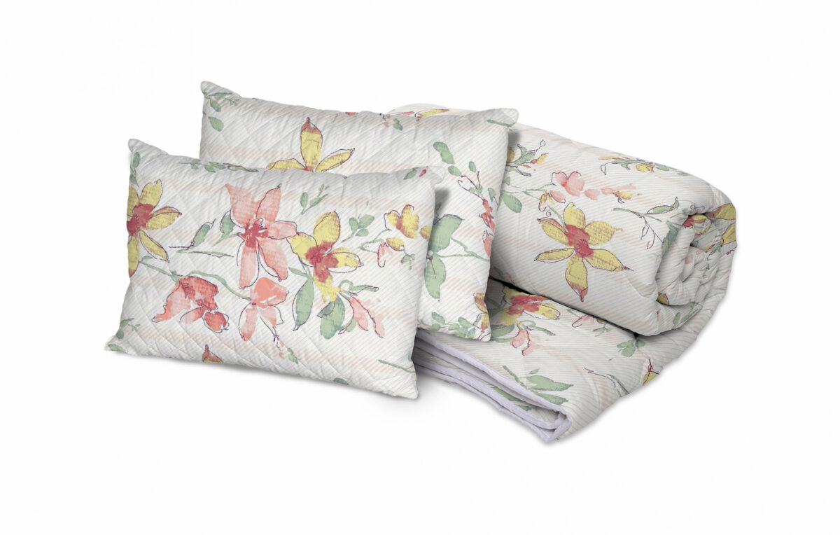 Set Pilotă Flori Galbene 200x220 cm și 2 Perne 50x70 cm