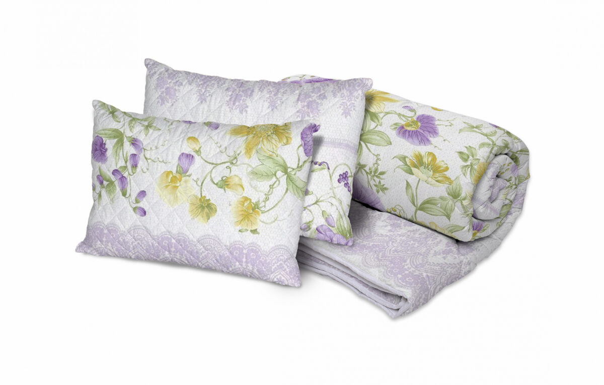 Set Pilotă Flori Mov 200x220 cm și 2 Perne 50x70 cm