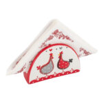 Suport servețele alb/roșu/gri, cu inimioare, cocoș și gaină, 14x4,5x9 cm