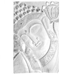 Tablou Buddha lemn albesia alb argintiu pictat manual