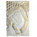 Tablou Buddha lemn albesia alb auriu pictat manual