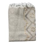 Fată de masă bej, bumbac și in, cu model geometric, 140x180 cm