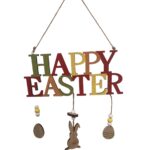 Decoratiune suspendata cu 1 iepure din lemn Happy Easter