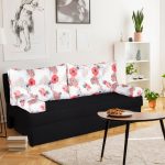 Canapea extensibila Alfi Anthracite 192x80x77 cm cu lada de depozitare, Roses Flower