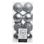 Cutie cu 16 globuri asortate Silver Mix, Decoris, plastic, argintiu