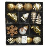 Cutie cu 25 de globuri, Decoris, plastic, alb/auriu/cupru