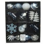 Cutie cu 25 globuri asortate Winter mix, Decoris, plastic, albastru/alb