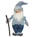 Decoratiune Gnome w hat & stick, Decoris, 19x7x45 cm, poliester, albastru/alb