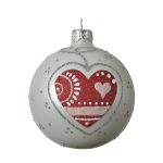 Glob Heart, Decoris, Ø8 cm, sticla, rosu/alb