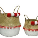 Set 2 cosuri Fringe, Decoris, iarba de mare, rosu/alb