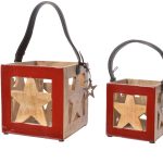 Set 2 felinare Star, Decoris, lemn, multicolor