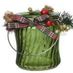 Suport pentru lumanare Wave pattern, Decoris, 8x10 cm, sticla, verde