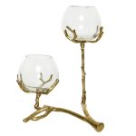 Suport pentru lumanari Branch, Decoris, 24.5x23x28 cm, aluminiu, auriu