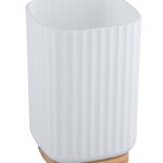 Suport periute si pasta de dinti, Wenko, Rotello, 8.5 x 11 x 8.5 cm, plastic/bambus, alb/maro