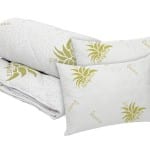 Set alb DormeVu model Aloe Vera, 2 perne microfibra 50x70 cm si pilota matlasata 350g/mp, 180x200 cm