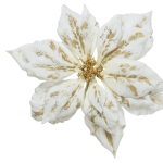 Decoratiune Poinsettia velvet, Decoris, 24x5 cm, poliester, alb/auriu