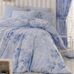 Lenjerie de pat dubla, Pearl Home, Elena Blue, 4 piese, 100% bumbac ranforce, bleu
