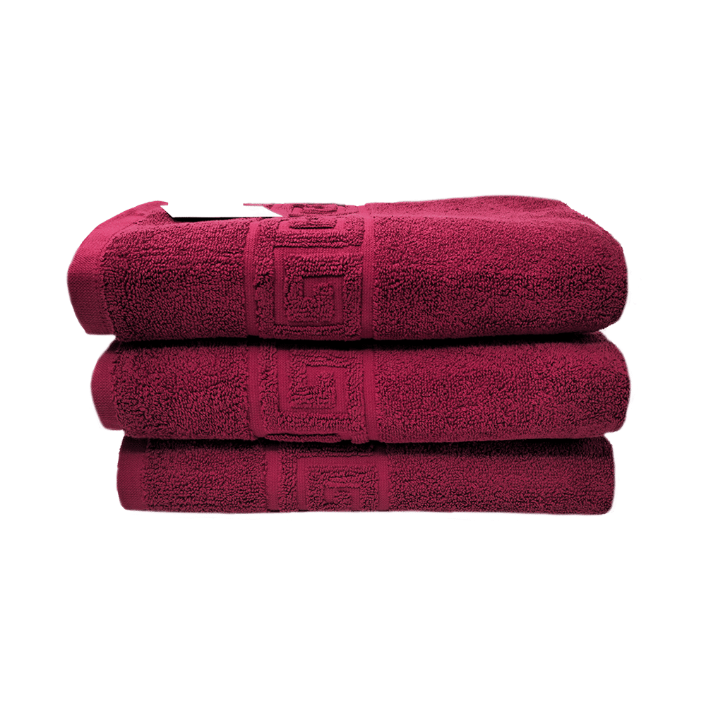 burg4-1 Set 3 Prosoape Bumbac 70×130cm 550 gr/mp Greek Border Burgundy - imagine 1